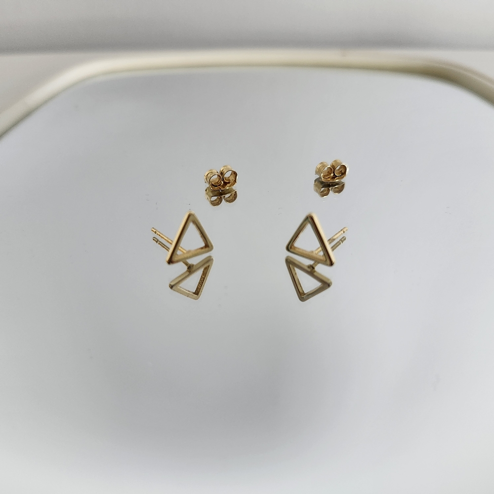 Triangle Stud Earrings Gold Tone Hand Made Zelda